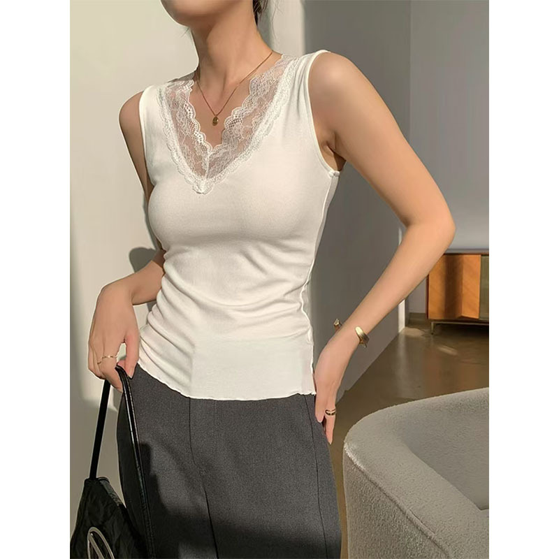2025 Spring and Summer New Modal V-neck Stitching Lace Inner Camisole Women's Slim Korean-style Base Top