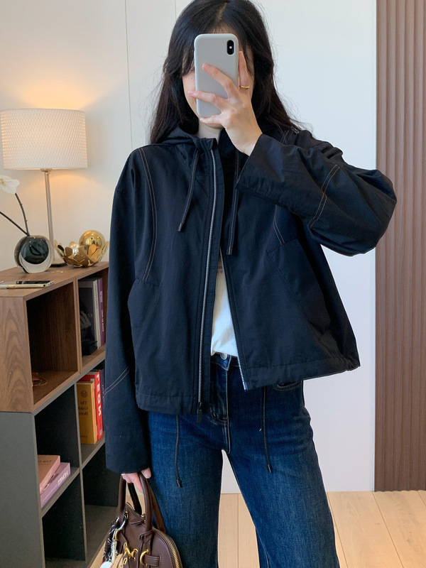 高端L家宽松休闲防风连帽工装夹克小个子短款风衣冲锋衣外套女秋|undefined