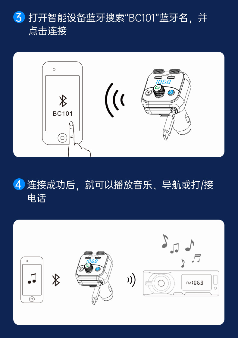New T37 car MP3 player with dual Type-C ports, PD36W fast charging, Bluetooth FM transmitter, car MP3