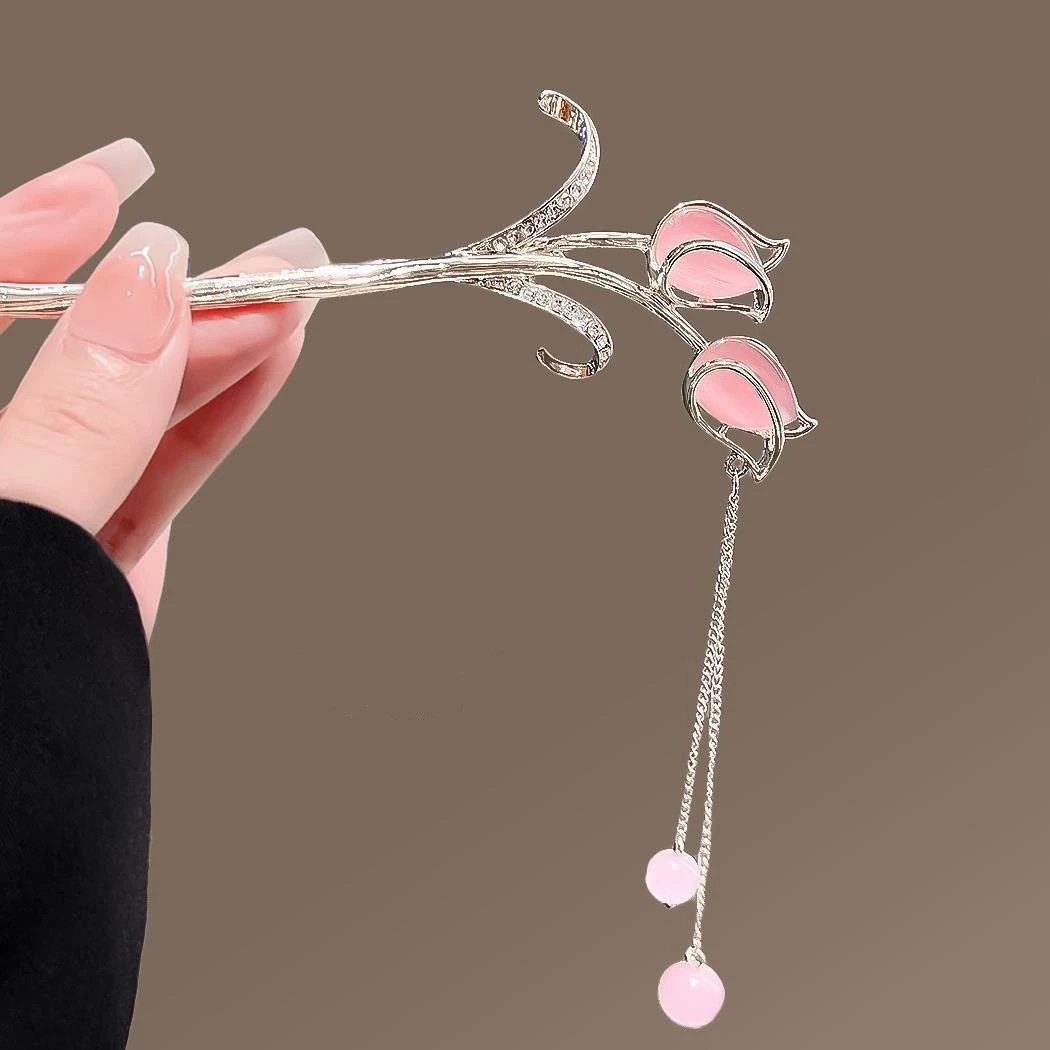 Китайская заколка HanfuHairgrip, цветы и кисточки, аксессуар для волос, 22 см, легкий