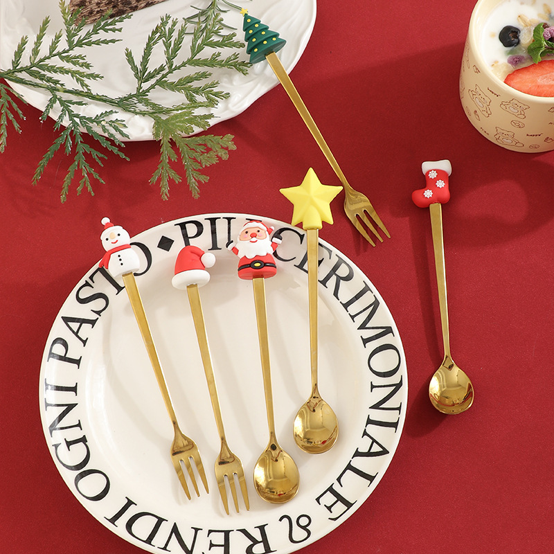 国境を越えた対外貿易304ステンレスクリスマス公仔フォークスプーンセットコーヒーもちスイーツ漫画ギフトボックス食器|undefined