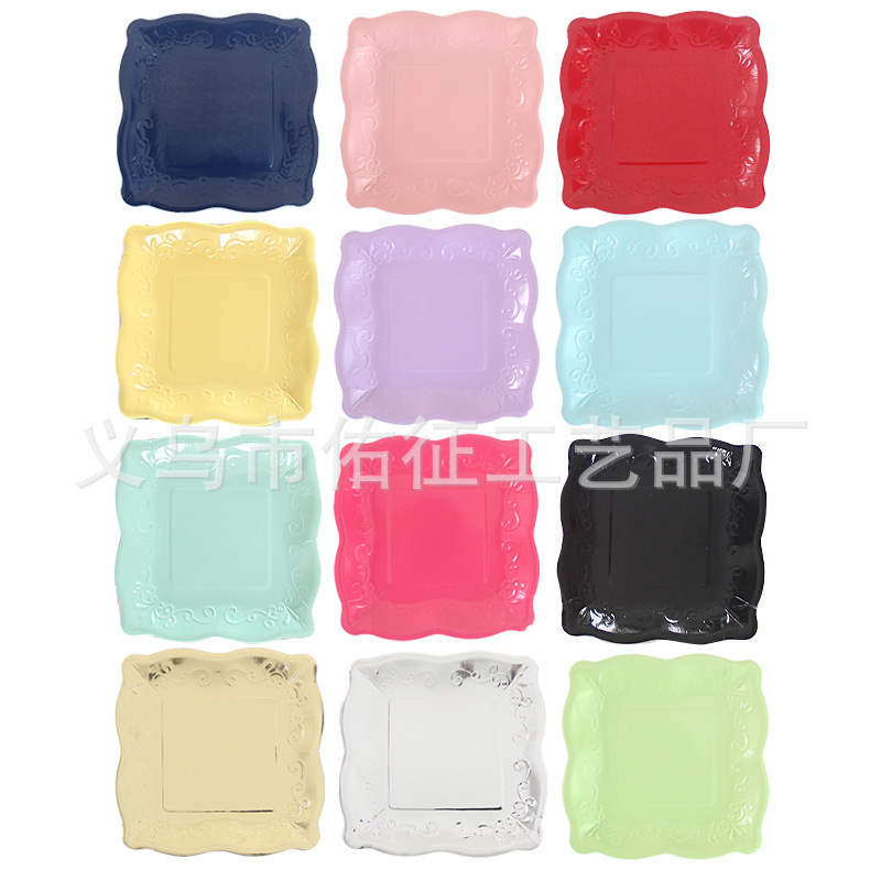 12-Color Disposable Square Size Paper Plate Birthday and Holiday Party Paper Plate Set