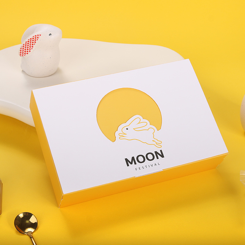 Venta al por mayor 4 tabletas 6 tabletas simple plegable caja de embalaje de pastel de Luna amarillo Festival de medio otoño helado caja de pastel de Luna yema de huevo crujiente caja vacía