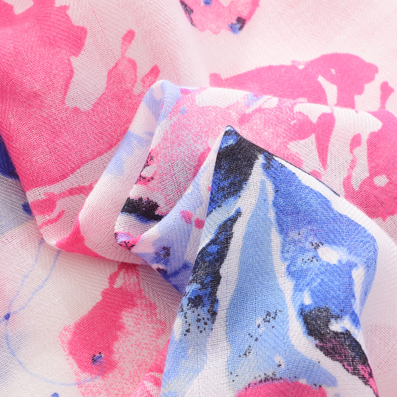 Primavera y verano color brillante moda bufanda de seda del todo fósforo estilo artístico de las mujeres chal largo rojo mariposa azul impreso algodón y lino sensación bufanda