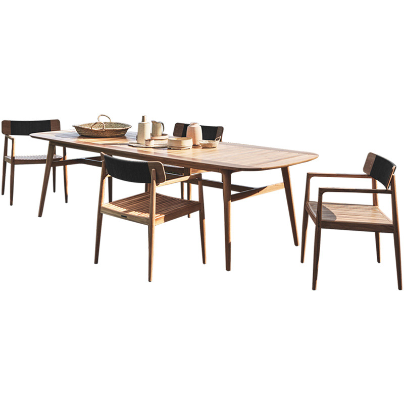 De gama alta al aire libre mesa y silla Villa patio anti-corrosión madera larga mesa al aire libre jardín terraza ocio teca mesa y silla combinación