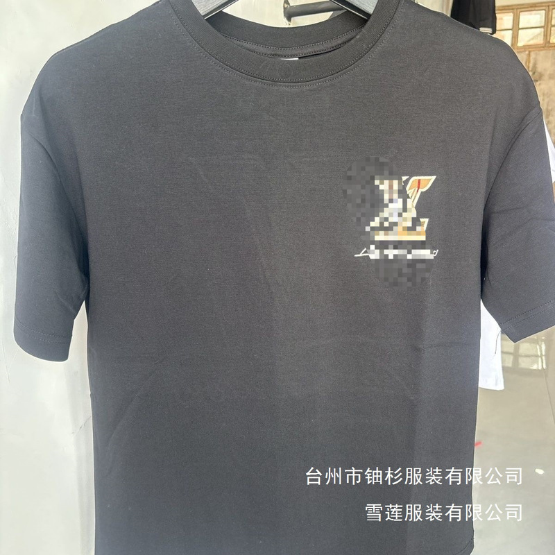 Summer Men's Short-Sleeve T-Shirt, Loose Fit, Lv Embroidery, Round Neck, Casual Versatile Top, Black and White, Wholesale