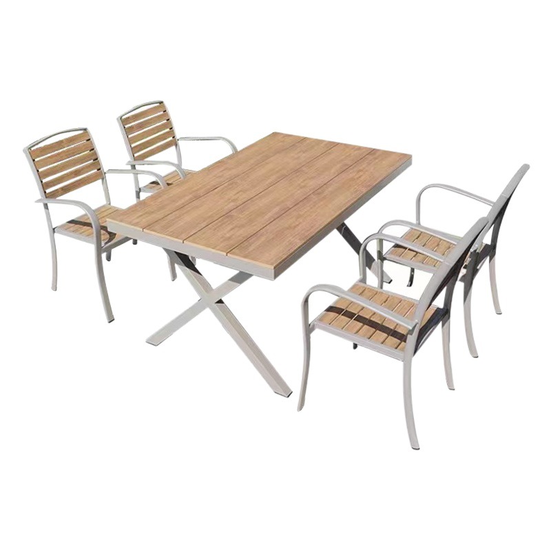 Mesas y sillas de patio al aire libre, mesas grandes, balcones, campamentos de ocio, mesas y sillas de madera de plástico de madera anticorrosiva, mesas exteriores de café y té con leche