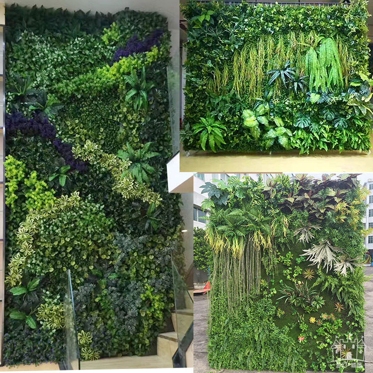 Planta artificial pared Fondo pared puerta tienda letrero decoración flor pared verde plástico falso flor eucalipto planta verde pared