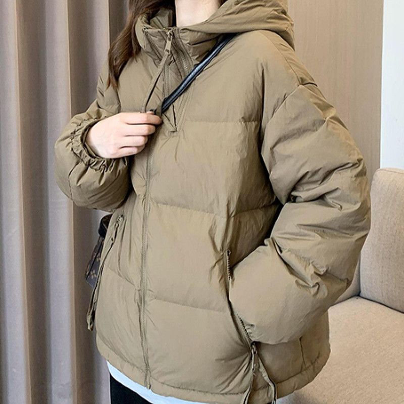 새로운 화이트 오리 다운 짧은 더블 지퍼 다운 재킷 여성 스탠드 칼라 작은 향기로운 패션 작은 두꺼운 따뜻한 재킷