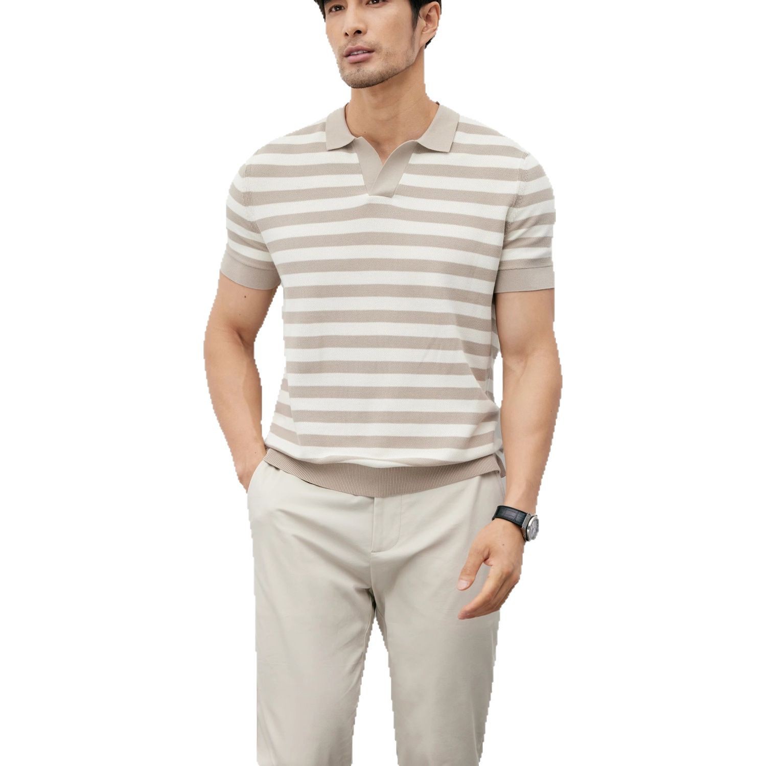 Verano nuevo hielo camisa de manga corta polo hombre camiseta de cuello en V revuelta delgada camiseta comercial comercio exterior al por mayor transfronterizo