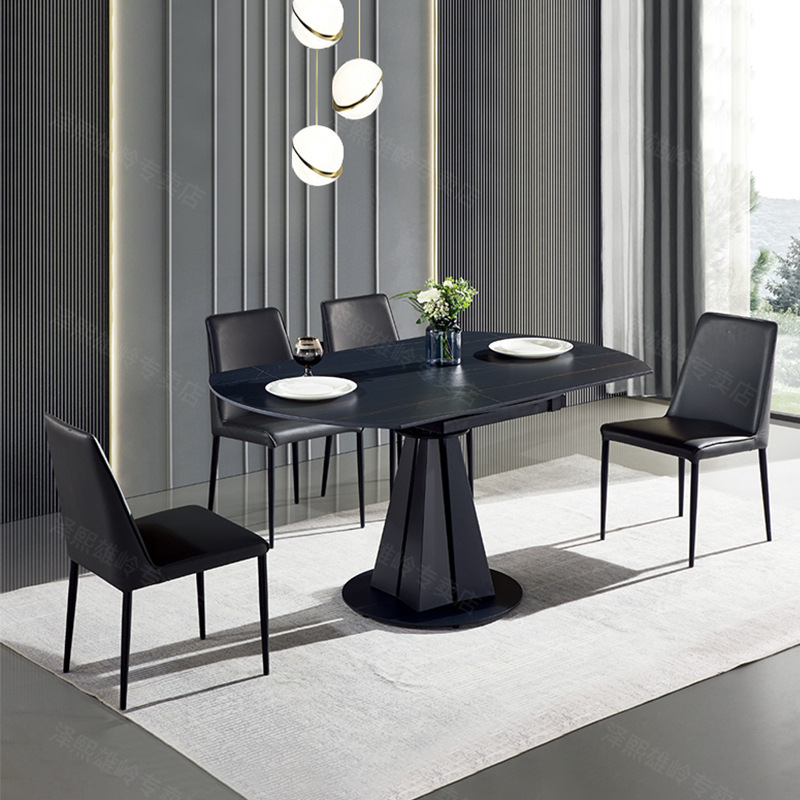 设计师TJ3159607FJ意式岩板轻奢现代小户型可伸缩折叠圆方餐桌