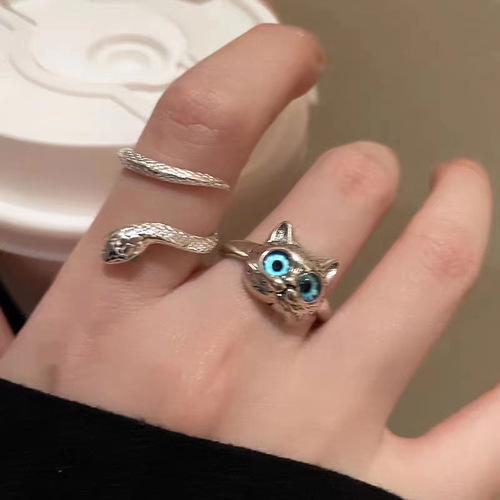 Cat Snake Ring Niche Design Fashion Personality Ring Cold Style Dark Decorative High-end Versatile Accessory