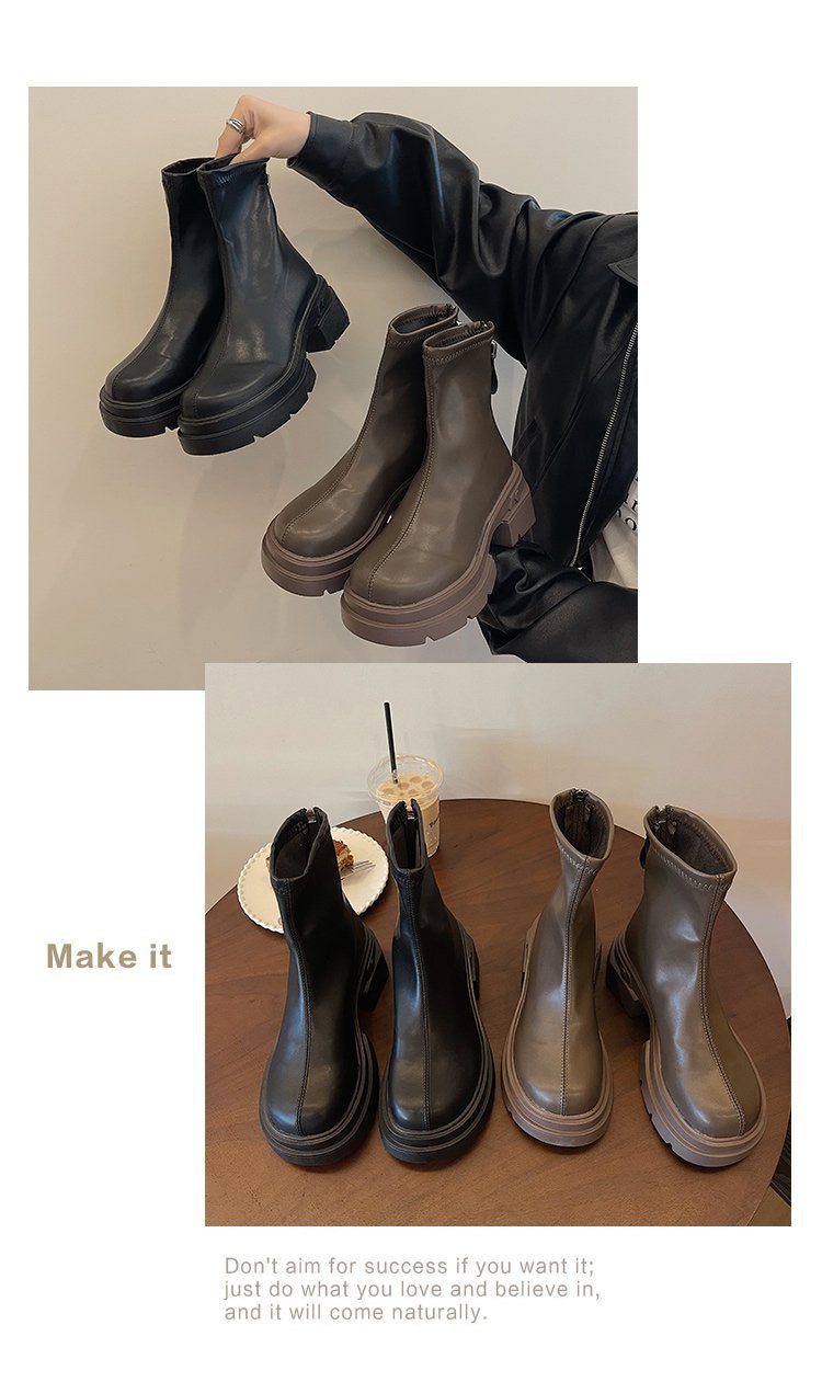 British Style Women’s Ankle Boots With Thick Heel And Back Zipper_voghion.com