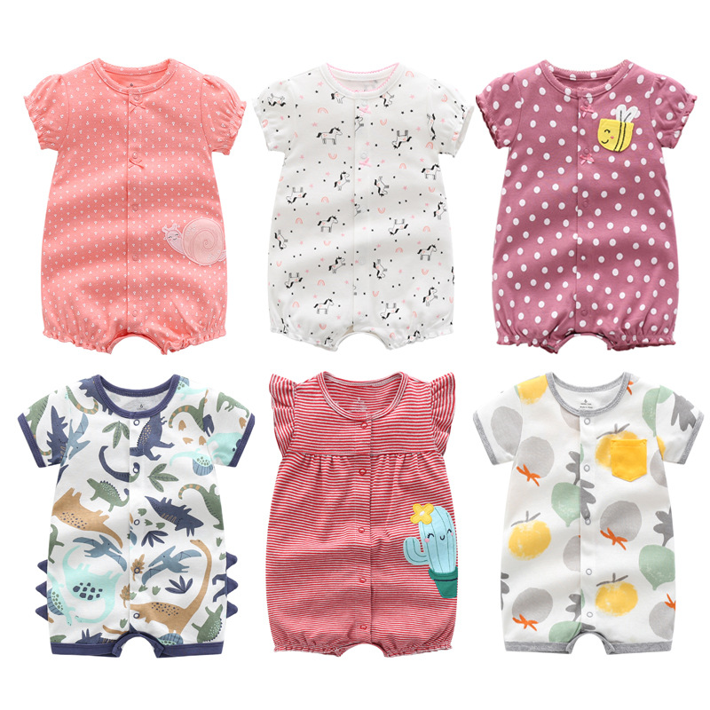 Ropa para niños transfronteriza, estilo europeo y americano, traje de escalada de manga corta, nuevo estilo de verano, mameluco de manga corta, vestido de bebé de luna llena