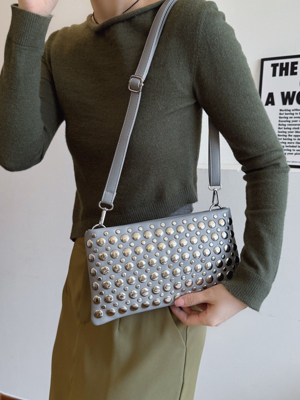 Comercio exterior transfronterizo al por mayor remache retro pequeño cuadrado bolsa 2025 nueva moda de nicho bolso de mensajero de hombro de todo fósforo