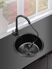 Black Nano 304 stainless steel round small sink bar top sink balcony kitchen basin undermount sink