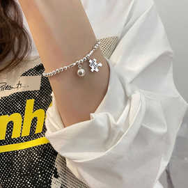 韩国百搭纯银串珠拼图组合手链女ins小众设计冷淡风珠子串珠手饰