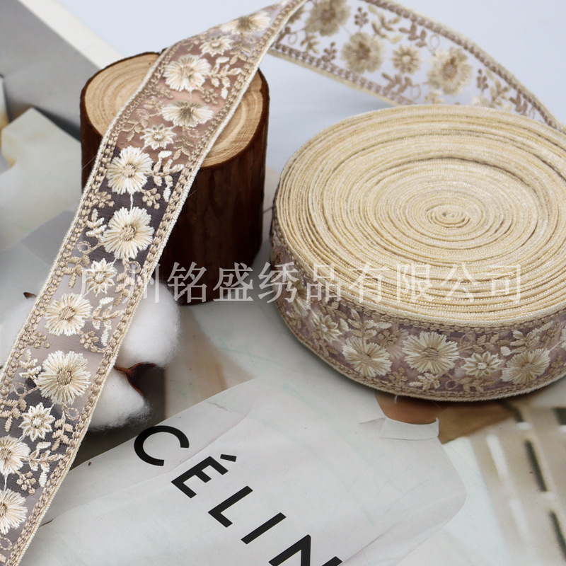 3.5cm新品欧根紗刺繍レース服アクセサリー漢服頭飾りベルトアクセサリーレース花リボン