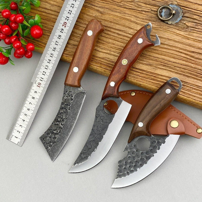 Хит продаж — комплект из трёх комбинированных ножей, ковка и затачка, нож для удаления костей с ручкой, разделочный нож для мяса и барбекю, нож для жарки баранины на открытом воздухе