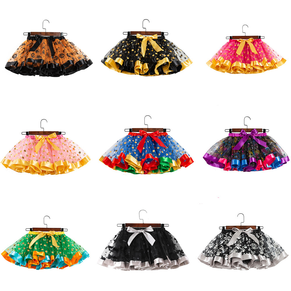 European and American Halloween European and American new polka dot girls tutu skirt printed mesh children's skirt kids dress