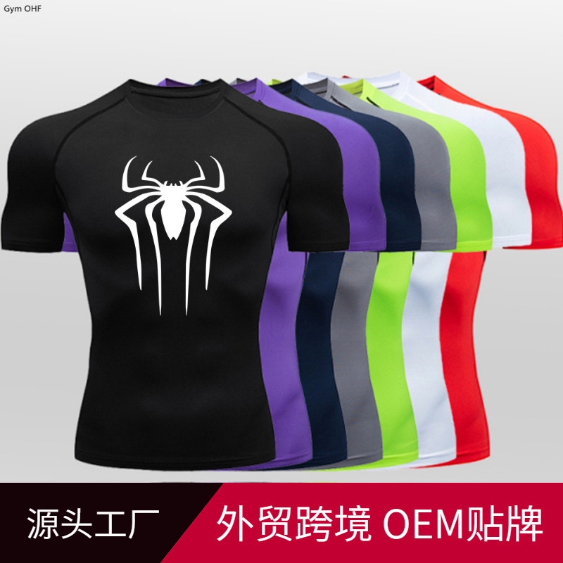 PRO Source Factory 2099 Spider Print Tight T-Shirt High Elastic Sports Top Cross Border Men's Shaper