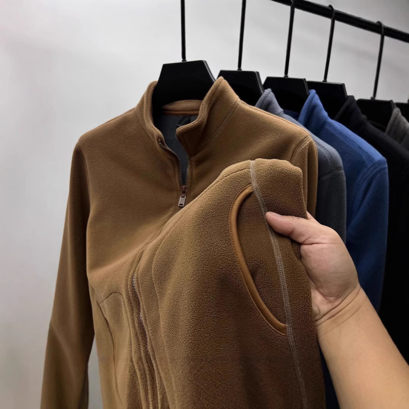 Double-Sided Aulide Velvet Cardigan Sweatshirt Men's Autumn and Winter Vertical Collar Fleece Jacket Men's fleece-lined Warm Plush Jacket
