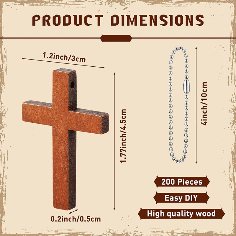 Factory Direct Sale 4*3cm Wooden Cross Solid Wood Pendant Craft Wooden Cross DIY Jewelry Project