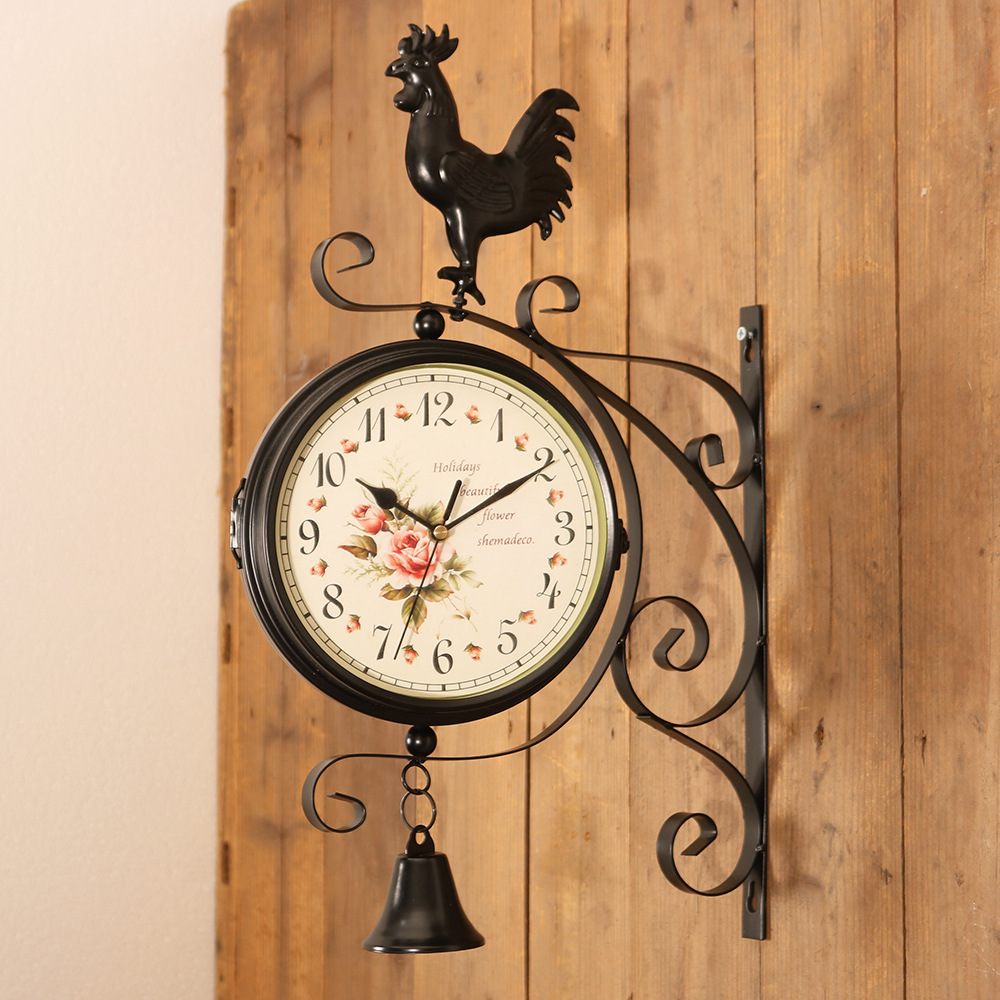 Suministro transfronterizo de hierro de estilo europeo retro creativo Reloj de pared de Casa reloj colgante de doble cara reloj de doble cara