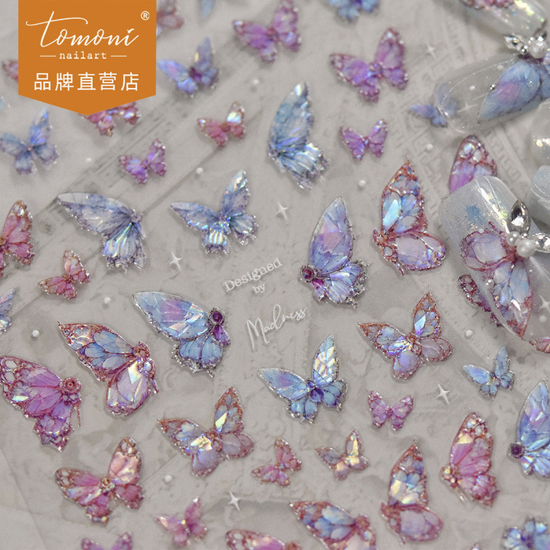 Tomoni Shell Light Nail Art Stickers Popular Pink Purple High-End Nail Stickers Factory Wholesale Rose Butterfly