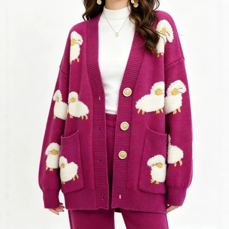 Japanese-Style Towel Embroidery Small Wool Sweater Coat 2026 New Style Color-Blocking Lazy Style Loose Knit Women's Cardigan Trendy Japanese-Style Towel Embroidery Small Wool Sweater Coat 2026 New Style Color-Blocking Lazy Style Loose Knit Women's Cardigan Trendy