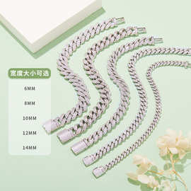 莫桑石嘻哈朋克风培育钻手饰欧美跨境热销925银镀18k白金古巴手链