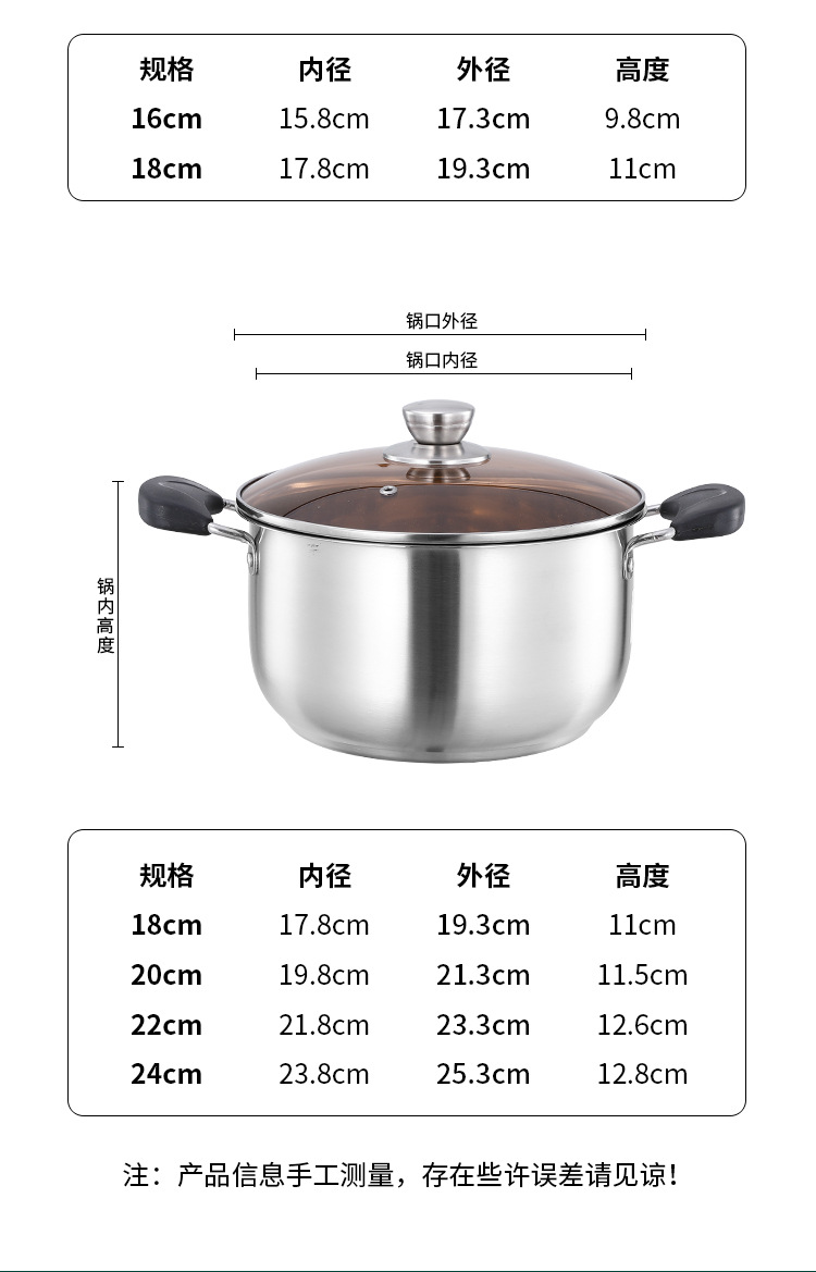 中式汤锅加厚不锈钢奶锅不粘锅家用辅食锅煲汤锅电磁炉锅蒸锅礼品详情15