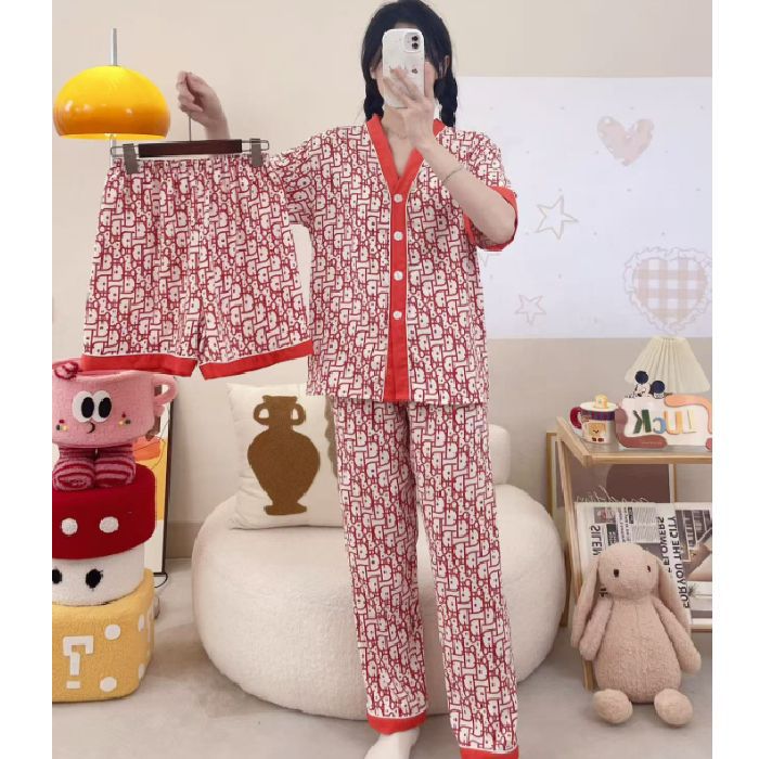 Pijamas de algodón de nube de amor dulce a cuadros de dopamina para mujer verano nuevo estilo pantalones de manga corta ropa a domicilio traje de tres piezas