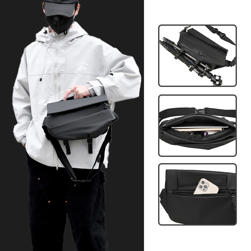 Trendy Brand Men's Functional Crossbody Bag Anti-splashing ipad Multifunctional Chest Bag Men's Light Motorcycle Trendy Cool Shoulder Bag