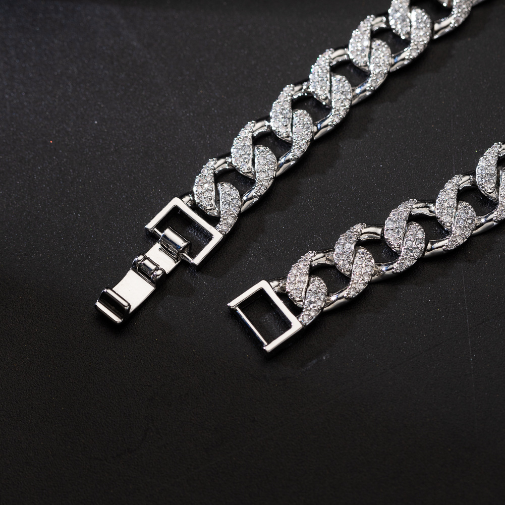 New Trendy Wide Version Hip-hop Men's Personalized Bubble Full-diamond Cuban Bracelet, European And American Street Rap Accessorie_voghion.com