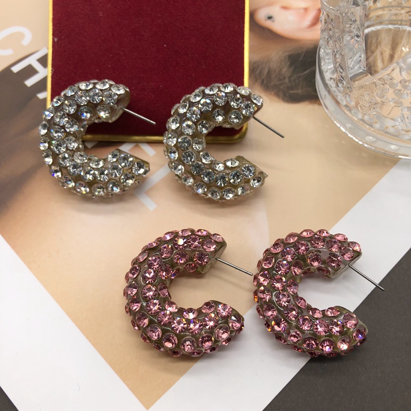 15g Weight Zircon Inlay Material 1 Pair Retro C Shape Plating Inlay Alloy Zircon Ear Studs