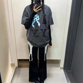 现h韩国open yy同款25新款蛇年限定小蛇印花圆领短袖打底衫T恤女