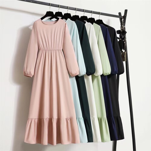 Women's Long Dress Solid Color Pullover Long-Sleeve A-Line Dress