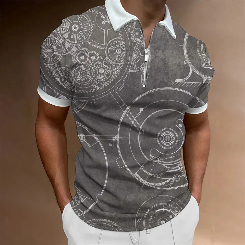 Personalidad, nuevas ideas, matemáticas, fórmula matemática, impresión 3D, camisa POLO con cremallera de manga corta transpirable con solapa suelta para hombre