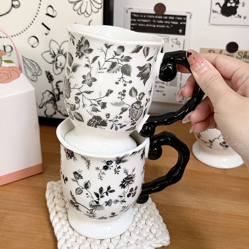 Taza vintage de cerámica con cuchara Taza de alto valor Taza de recuerdo Taza de café de oficina Taza de agua doméstica