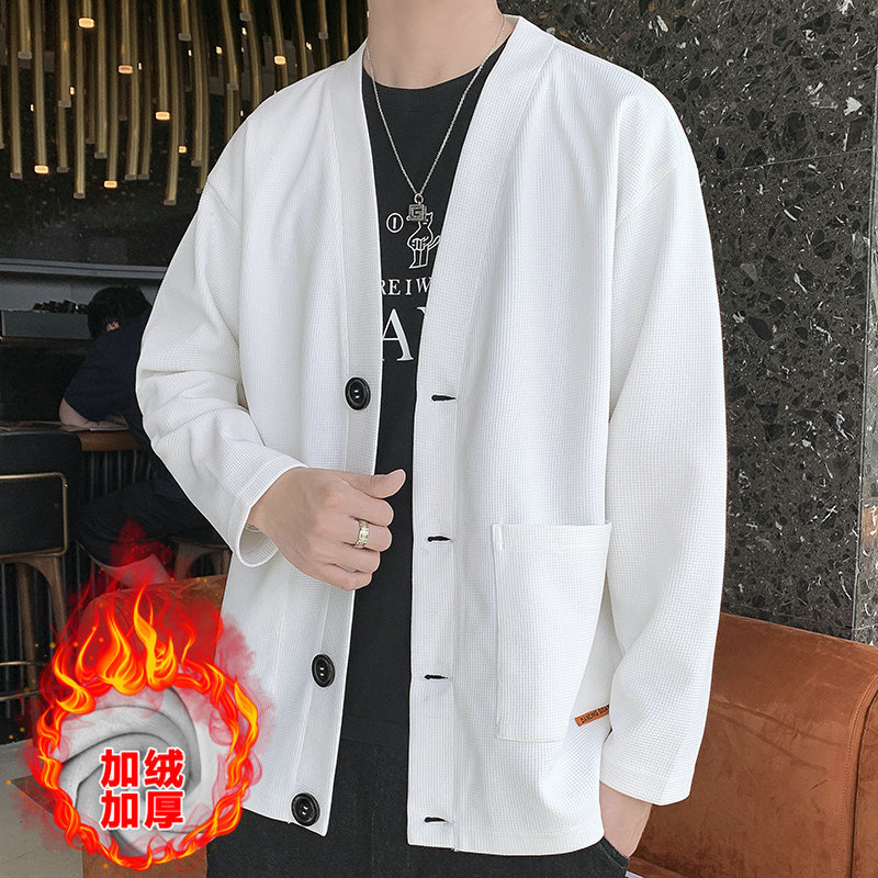 2024 primavera y otoño nueva Chaqueta de punto de galleta ropa exterior suéter con cuello en V estilo coreano de los hombres bolsa de parche tridimensional Chaqueta de traje pequeño