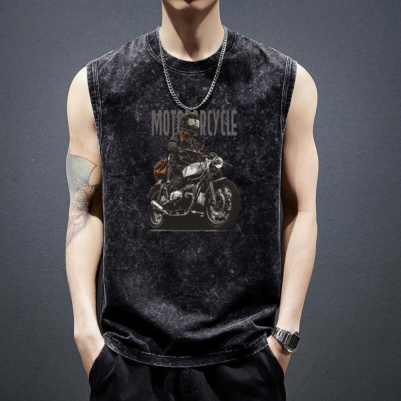 Summer cross-border washed vintage sleeveless T-shirt, 100% non-pilling, loose fit, large size, trendy vest for men Summer cross-border washed vintage sleeveless T-shirt, 100% non-pilling, loose fit, large size, trendy vest for men