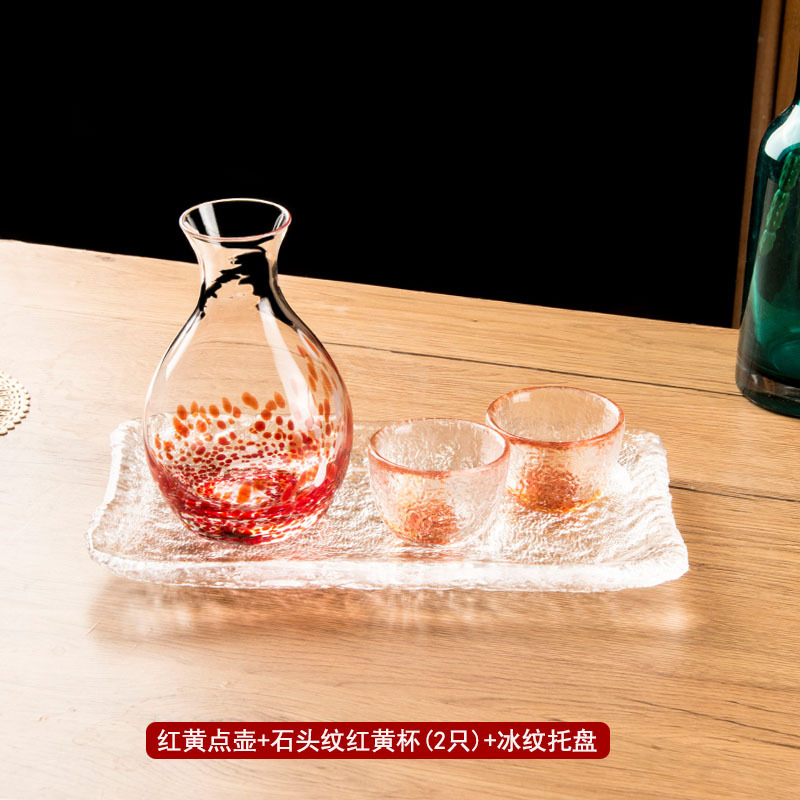 Glossy red and yellow dot pot + red and yellow stone pattern cups (2 pieces) + ice tray