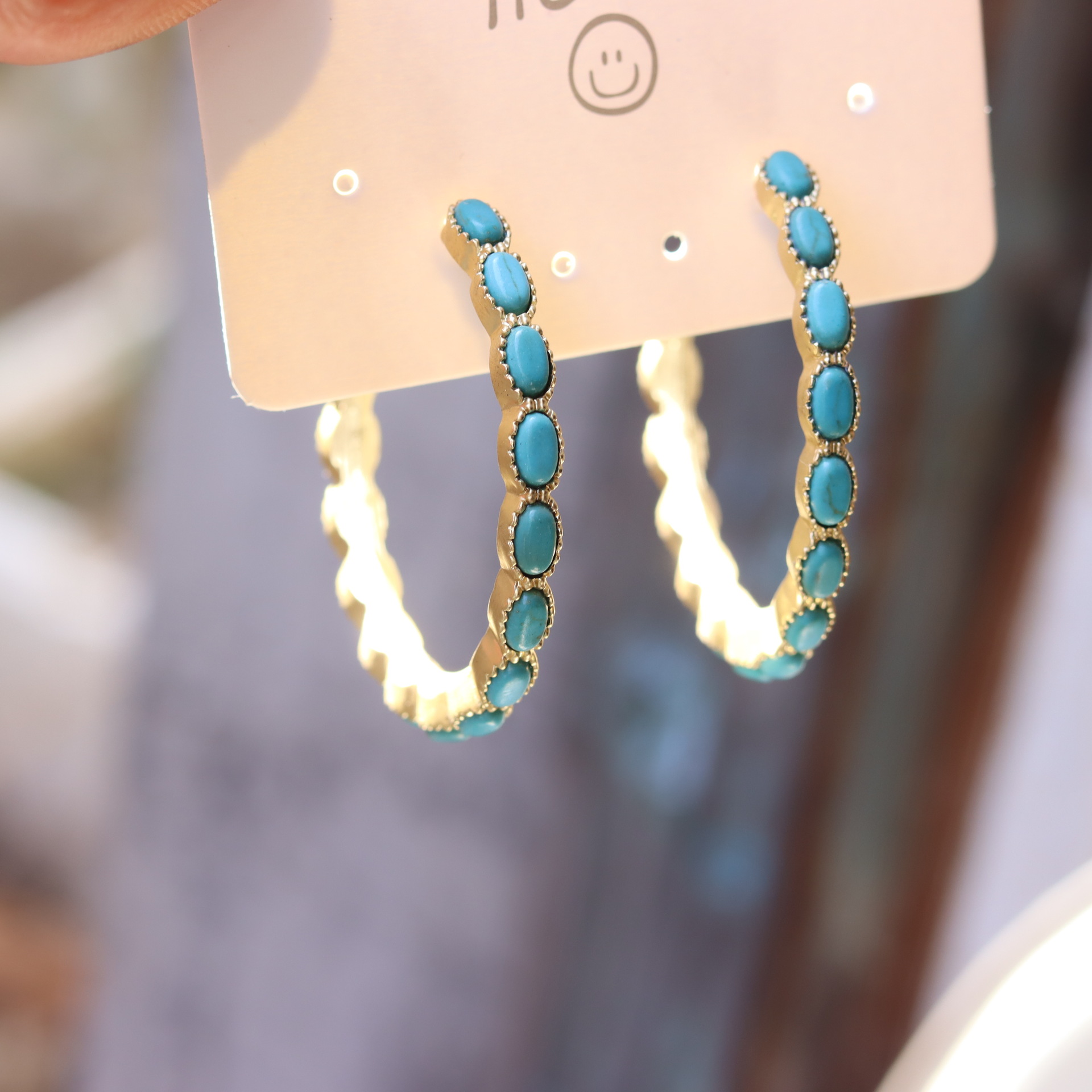 Vintage Imitation Turquoise Retro Gold-Plated C-Shaped Earrings, Elegant, Simple, Fashionable and Personalized Earrings for Women 390