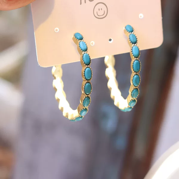 Vintage Imitation Turquoise Retro Gold-Plated C-Shaped Earrings, Elegant, Simple, Fashionable and Personalized Earrings for Women 390