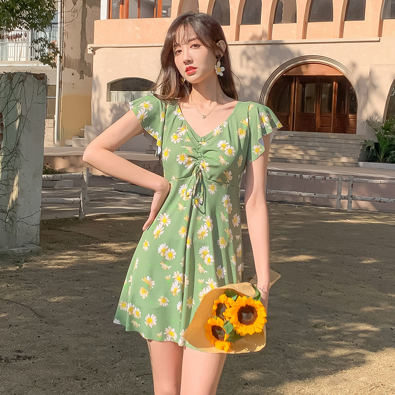 Traje de baño de talla grande chica gordita de las mujeres adelgazamiento traje de baño adelgazante color sólido vestido suelto de una pieza traje de baño de aguas termales