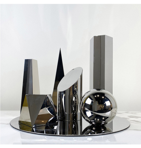 Modern Light Luxury Gray Geometric Crystal Decor Set for Sample Room, Study, Living Room - Crystal Six-Piece Set, Simple Ornament