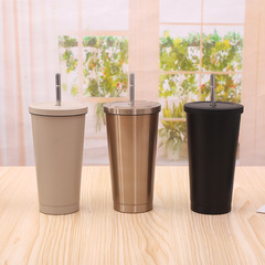 Cross-border direct supply car-mounted portable insulated water cup ice boss cup 304 stainless steel straw coffee cup drop shipping one piece