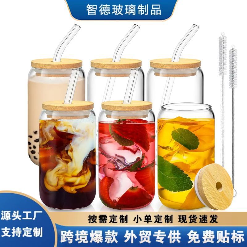 Amazon explosivo taza de Coca-Cola taza de vidrio de agua alta temperatura taza de borosilicato de alto valor facial tapa de bambú botella de bebida de paja