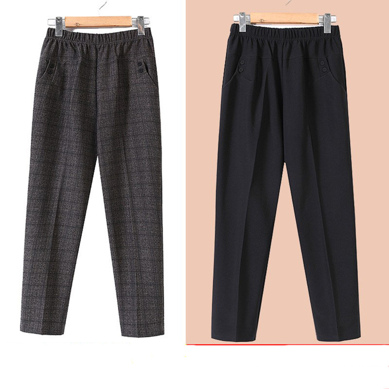 Dropshipping Middle-Aged and Elderly Women's Clothing, Mom Pants, Spring and Autumn Wear, Plus Size, Elastic Waist, Straight-Leg Pants, High Waist, Loose Fit